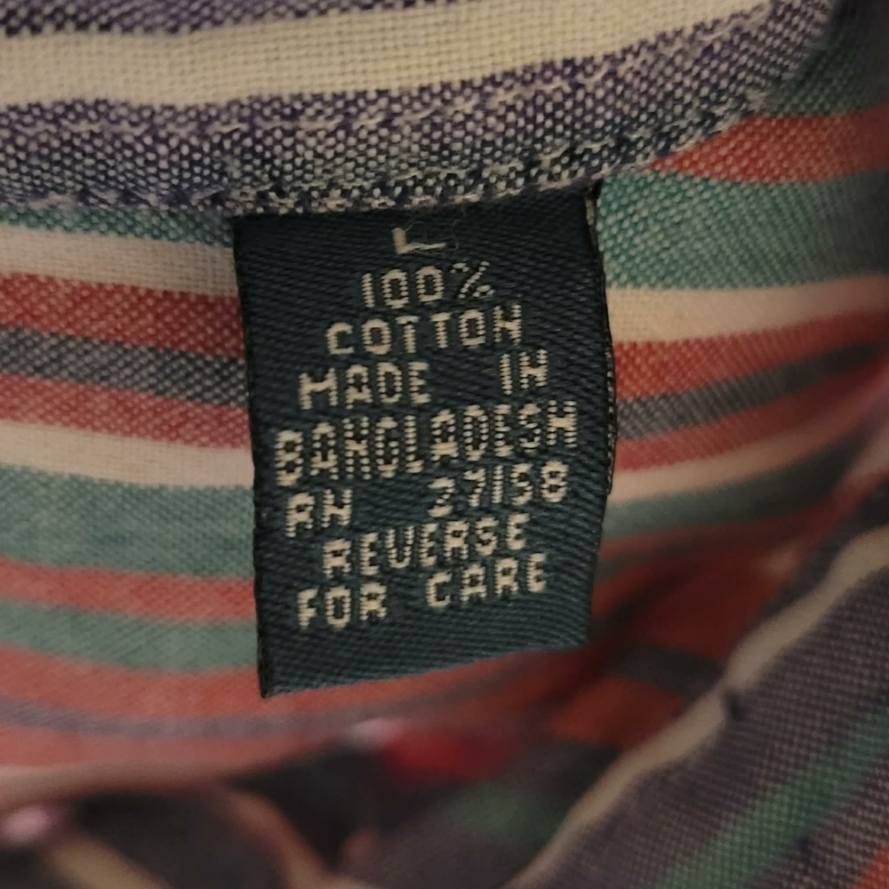 VTG Reed St. James Pastel Colorful Striped Button Front Mens Shirt Large Cotton - Picture 7 of 7
